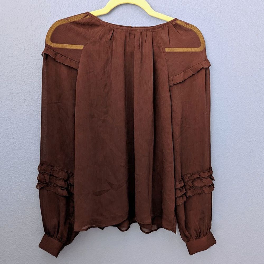 Ann Taylor Blouse Long Sleeve Ruffle Ballon Sleeve Lined Deep Purple Small Dolly